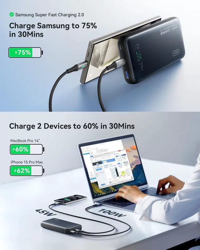 Alt view image 7 of 7 - INIU 140W Power Bank Smallest 25000mAh Fast Charging Portable Charger for MacBook Dell HP iPad Tablet iPhone Samsung etc