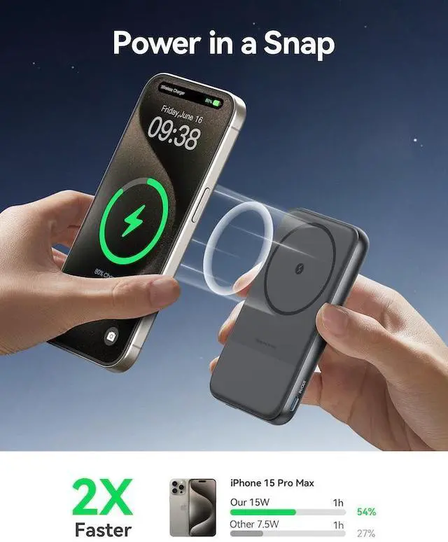 Alt view image 2 of 6 - INIU Qi2 Magnetic Power Bank, Ultra Compact 10000mAh 30W Portable Charger with Foldable Stand for iPhone 15/14/13/12 Series