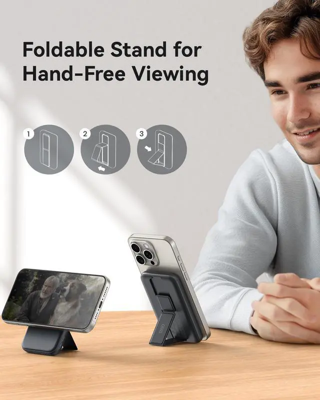 Alt view image 5 of 6 - INIU Qi2 Magnetic Power Bank, Ultra Compact 10000mAh 30W Portable Charger with Foldable Stand for iPhone 15/14/13/12 Series
