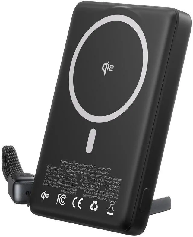 Alt view image 2 of 7 - INIU Qi2 Magnetic Power Bank, Market's Slimmest 10000mAh Portable Charger with Foldable Stand for iPhone 16/15/14/13/12 Series
