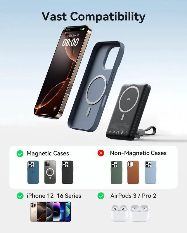 Alt view image 5 of 7 - INIU Qi2 Magnetic Power Bank, Market's Slimmest 10000mAh Portable Charger with Foldable Stand for iPhone 16/15/14/13/12 Series