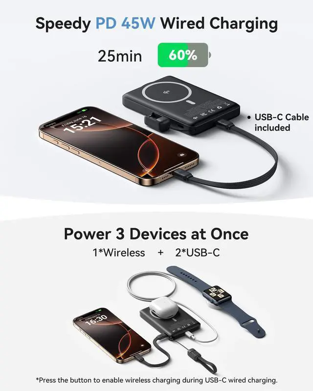 Alt view image 7 of 7 - INIU Qi2 Magnetic Power Bank, Market's Slimmest 10000mAh Portable Charger with Foldable Stand for iPhone 16/15/14/13/12 Series