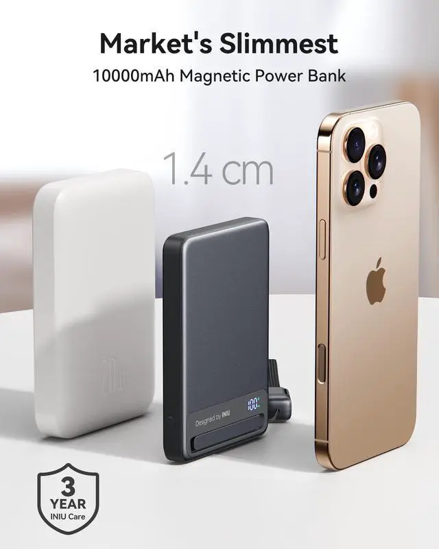 Alt view image 4 of 7 - INIU Qi2 Magnetic Power Bank, Market's Slimmest 10000mAh Portable Charger with Foldable Stand for iPhone 16/15/14/13/12 Series