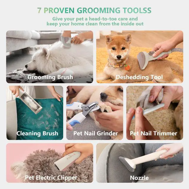 Alt view image 4 of 7 - PUPCA Dog Grooming Kit, 7 in 1 Pet Vacuum Cleaner for Dogs Pet Hair Remover, Large-Capacity Vacuum Dustbin, 12000Pa Suction & Low Noise Vacuum Dog Hair Clipper Nail Grinder Trimmers