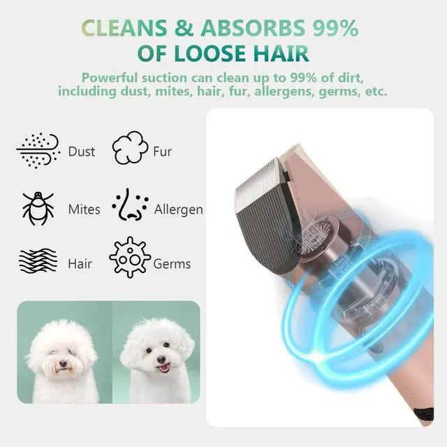 Alt view image 6 of 7 - PUPCA Dog Grooming Kit, 7 in 1 Pet Vacuum Cleaner for Dogs Pet Hair Remover, Large-Capacity Vacuum Dustbin, 12000Pa Suction & Low Noise Vacuum Dog Hair Clipper Nail Grinder Trimmers