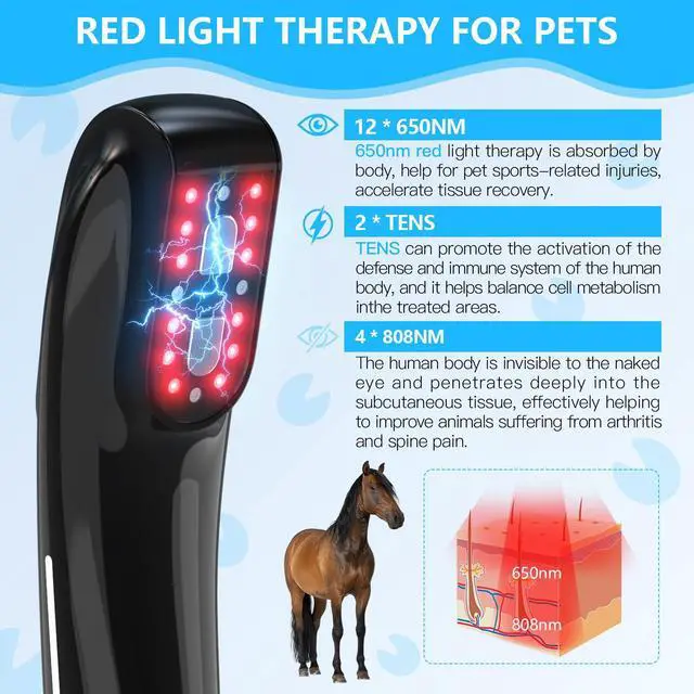 Alt view image 2 of 7 - PUPCA Laser +TENS Therapy Device for Horse,Portable Red Light Therapy with 4Pcs * 808nm & 12Pcs * 650nm,Infrared Therapy for Pets Arthritis Pain Relief,Eliminate Pain from Tendon & Ligament Injuries