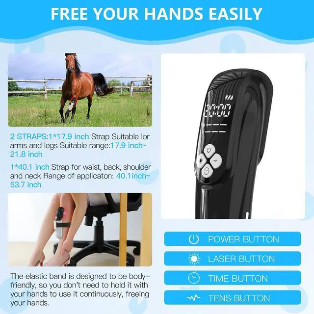 Alt view image 4 of 7 - PUPCA Laser +TENS Therapy Device for Horse,Portable Red Light Therapy with 4Pcs * 808nm & 12Pcs * 650nm,Infrared Therapy for Pets Arthritis Pain Relief,Eliminate Pain from Tendon & Ligament Injuries