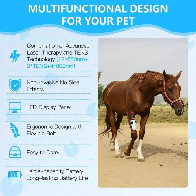 Alt view image 5 of 7 - PUPCA Laser +TENS Therapy Device for Horse,Portable Red Light Therapy with 4Pcs * 808nm & 12Pcs * 650nm,Infrared Therapy for Pets Arthritis Pain Relief,Eliminate Pain from Tendon & Ligament Injuries