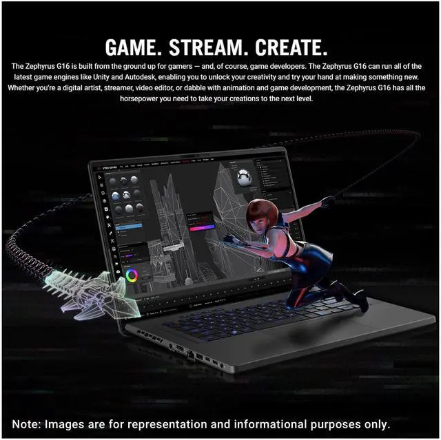 Alt view image 2 of 7 - ASUS ROG Zephyrus G16 Gaming Laptop, Intel i7-13620H, 16 GB DDR4 RAM, 512 GB PCle SSD, 16" FullHD (1920x1080), Nvidia G-force RTX 4070, W11 Home