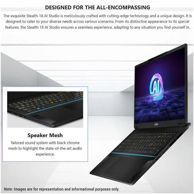 Alt view image 3 of 7 - MSI Stealth 18 AI Studio Gaming Laptop, Intel Ultra 9-185H, 32 GB DDR5 RAM, 1 TB PCle SSD, 18 QHD+ (2560x1600) 240Hz, Nvidia G-force RTX 4080, Backlit Keyboard, W11 Home