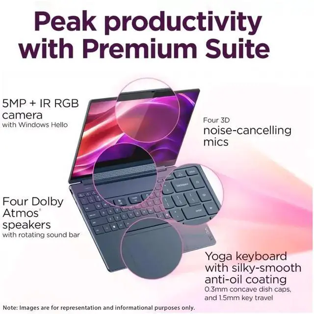 Alt view image 2 of 7 - Lenovo Yoga 9i 2-in-1 Copilot+ Laptop, Intel Ultra 7-258V, 32 GB LPDDR5x RAM, 2 TB PCIe SSD, 14" 3K (2880x1800) OLED Touchscreen Display, Intel Arc Graphics, Backlit Keyboard, W11 Pro, Cosmic Blue