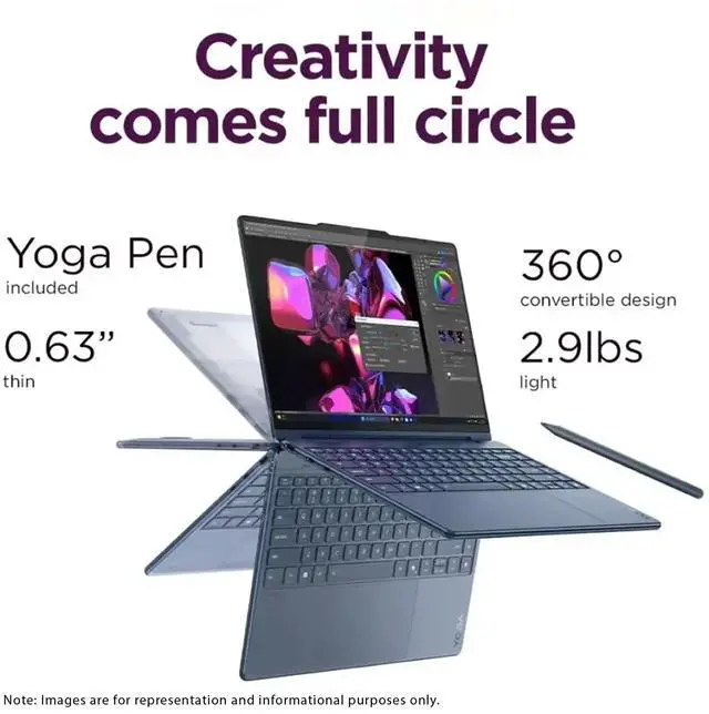 Alt view image 5 of 7 - Lenovo Yoga 9i 2-in-1 Copilot+ Laptop, Intel Ultra 7-258V, 32 GB LPDDR5x RAM, 2 TB PCIe SSD, 14" 3K (2880x1800) OLED Touchscreen Display, Intel Arc Graphics, Backlit Keyboard, W11 Pro, Cosmic Blue