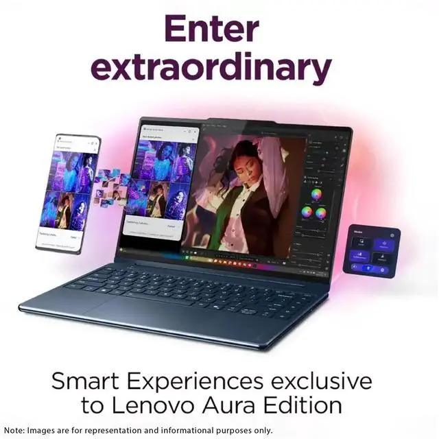 Alt view image 3 of 7 - Lenovo Yoga 9i 2-in-1 Copilot+ Laptop, Intel Ultra 7-258V, 32 GB LPDDR5x RAM, 2 TB PCIe SSD, 14" 3K (2880x1800) OLED Touchscreen Display, Intel Arc Graphics, Backlit Keyboard, W11 Pro, Cosmic Blue