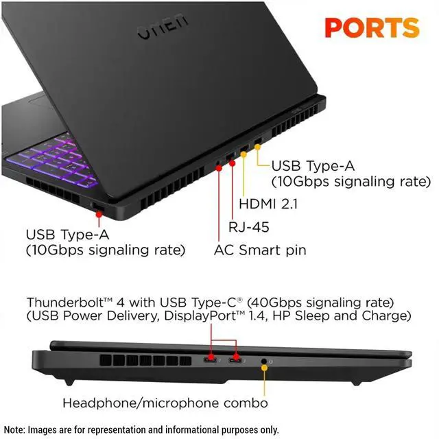 Alt view image 3 of 7 - Hp OMEN 16 MAX Gaming Laptop, Intel Ultra 9-275HX, 64 GB DDR5 RAM, 1 TB PCIe SSD, 16" WQXGA (2560 x 1600) Display, Nvidia G-Force RTX 5080, Numeric RGB Backlit Keyboard, W11 Home, Shadow black