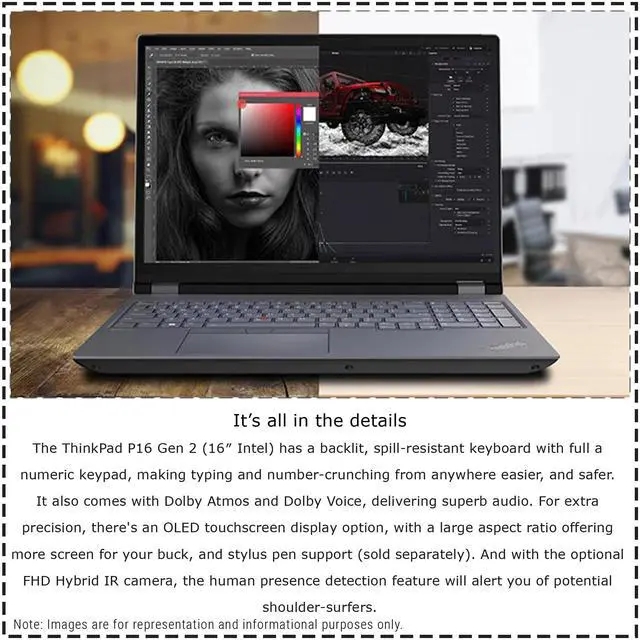 Alt view image 2 of 7 - Lenovo ThinkPad P16 Gen 2 Mobile Workstation, Intel i7-14700HX, 32 GB DDR5 RAM, 2 TB PCIe SSD, 16" WQUXGA (3840x2400) Display, Nvidia G-Force RTX 2000, Backlit Keyboard, W11 Pro, Storm Grey
