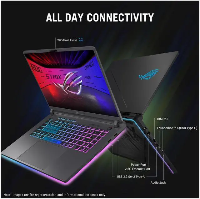 Alt view image 4 of 7 - ASUS ROG Strix G16 Gaming Laptop, Intel i7-14650HX, 16 GB DDR5 RAM, 2 TB PCIe SSD, 16 FHD+ (1920x1200) Display, Nvidia G-Force RTX 5060, 4-Zone RGB Keyboard, W11 Home, Eclipse Gray