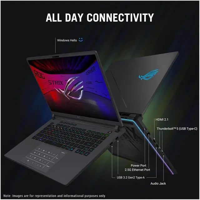 Alt view image 4 of 7 - ASUS ROG Strix G16 Gaming Laptop, Intel Ultra 9-275HX, 32 GB DDR5 RAM, 2 TB PCIe SSD, 16" 2.5K (2560x1600) Display, Nvidia G-Force RTX 5080, RGB Backlit Chiclet Keyboard, W11 Home, Eclipse Gray