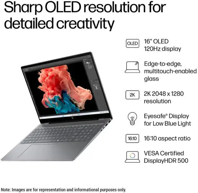 Alt view image 3 of 7 - HP OmniBook X AI 16 Laptop, Intel Ultra 7-255H, 32 GB DDR5 RAM, 2 TB PCIe SSD, 16" 2K (2048x1280) OLED Touchscreen, Nvidia G-Force RTX 4050, Backlit Keyboard, W11 Pro, Meteor Silver