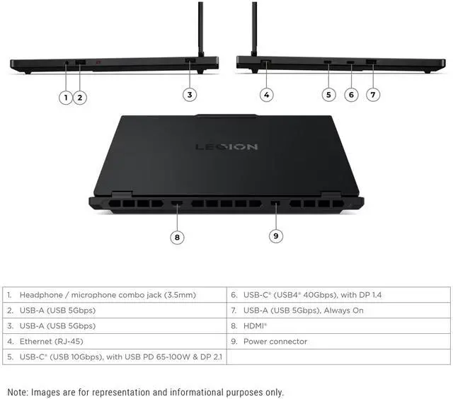 Alt view image 4 of 7 - Lenovo Legion 5 Gen 10 Gaming Laptop, AMD Ryzen 7-260, 16 GB DDR5 RAM, 512 GB PCIe SSD, 15.1" WQXGA (2560x1600) Display, Nvidia G-Force RTX 5060, 24-Zone RGB Backlit Keyboard, W11 Home, Eclipse Black
