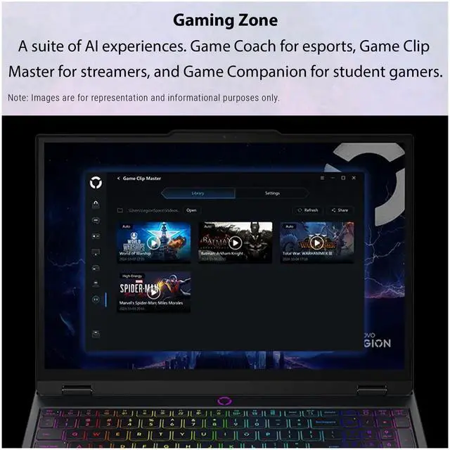 Alt view image 3 of 7 - Lenovo Legion 5 Gen 10 Gaming Laptop, AMD Ryzen 7-260, 16 GB DDR5 RAM, 512 GB PCIe SSD, 15.1" WQXGA (2560x1600) Display, Nvidia G-Force RTX 5060, 24-Zone RGB Backlit Keyboard, W11 Home, Eclipse Black