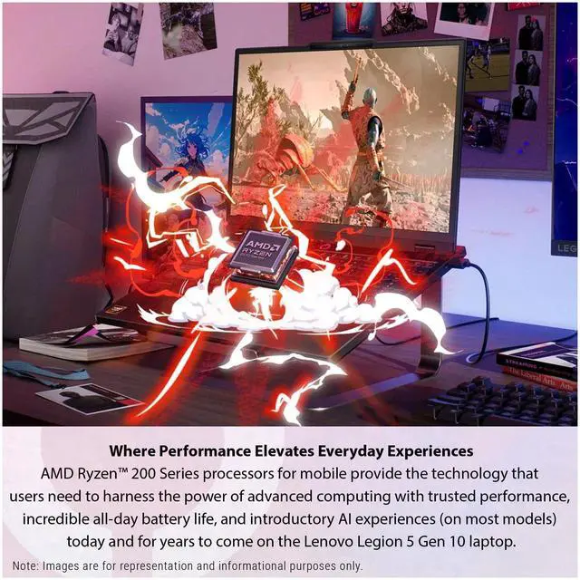Alt view image 2 of 7 - Lenovo Legion 5 Gen 10 Gaming Laptop, AMD Ryzen 7-260, 16 GB DDR5 RAM, 512 GB PCIe SSD, 15.1" WQXGA (2560x1600) Display, Nvidia G-Force RTX 5060, 24-Zone RGB Backlit Keyboard, W11 Home, Eclipse Black