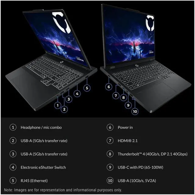 Alt view image 4 of 7 - Lenovo Legion Pro 5i Gen 10 Gaming Laptop, Intel Ultra 9-275HX, 64 GB DDR5 RAM, 4 TB PCIe SSD, 16" WQXGA (2560x1600) Display, Nvidia G-Force RTX 5070, 24-Zone RGB Backlit, W11 Pro, Eclipse Black