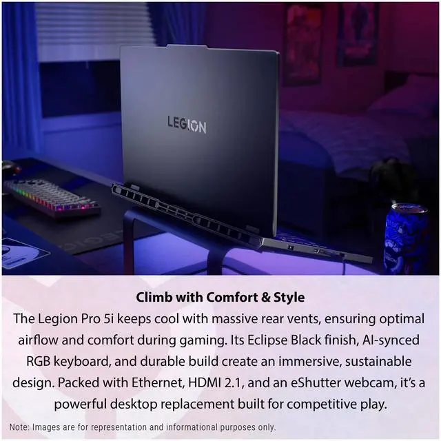 Alt view image 5 of 7 - Lenovo Legion Pro 5i Gen 10 Gaming Laptop, Intel Ultra 9-275HX, 64 GB DDR5 RAM, 4 TB PCIe SSD, 16" WQXGA (2560x1600) Display, Nvidia G-Force RTX 5070, 24-Zone RGB Backlit, W11 Pro, Eclipse Black