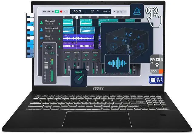 Main image of MSI Summit A16 AI+ Laptop, AMD Ryzen AI 9-365, 32 GB LPDDR5x RAM, 2 TB PCIe SSD, 16" QHD+ (2560x1600) Touchscreen, AMD Radeon 880M Integrated Card, White Backlit Keyboard, W11 Pro, Ink Black