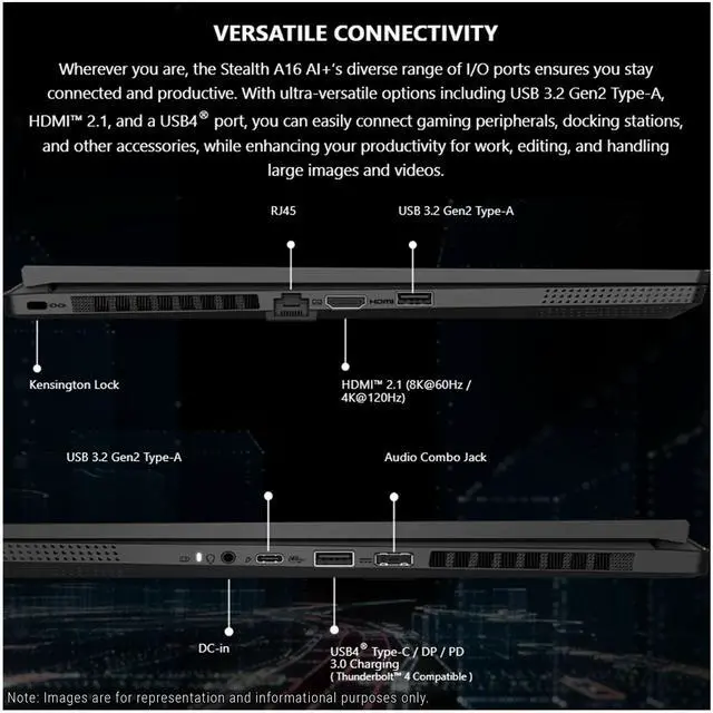 Alt view image 4 of 7 - MSI Creator A16 AI+ Gaming Laptop, AMD Ryzen AI 9-365, 32 GB LPDDR5x RAM, 2 TB PCIe SSD, 16" QHD+ (2560x1600) Display, Nvidia G-Force RTX 4060, Per-key RGB Keyboard, W11 Pro, Lunar Gray