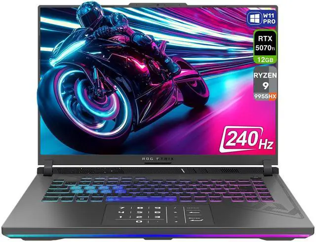 Main image of ASUS ROG Strix G16 Gaming Laptop, AMD Ryzen 9-9955HX, 64 GB DDR5 RAM, 2 TB PCIe SSD, 16" 2.5K (2560x1600) Display, Nvidia G-Force RTX 5070Ti, Backlit Chiclet Keyboard RGB, W11 Pro, Eclipse Gray