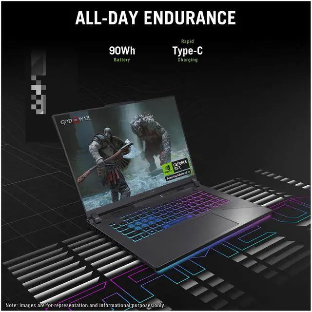 Alt view image 6 of 7 - ASUS ROG Strix G16 Gaming Laptop, AMD Ryzen 9-8940HX, 64 GB DDR5 RAM, 4 TB PCIe SSD, 16" WUXGA (1920x1200) 165Hz Display, Nvidia G-Force RTX 5070Ti, 4-Zone RGB Backlit Keyboard, W11 Home, Eclipse Grey