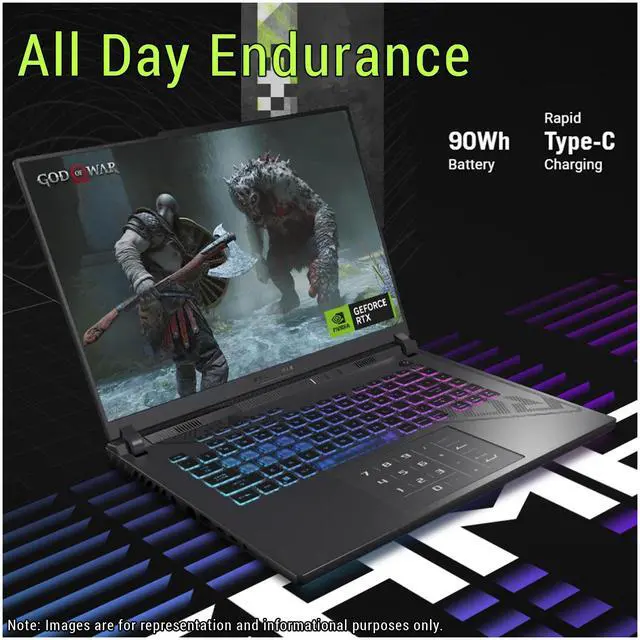 Alt view image 4 of 7 - ASUS ROG Strix G16 Gaming Laptop, AMD Ryzen 9-9955HX, 64 GB DDR5 RAM, 1 TB PCIe SSD, 16" 2.5K (2560x1600) Display, Nvidia G-Force RTX 5070Ti, Backlit Chiclet Keyboard RGB, W11 Home, Eclipse Gray