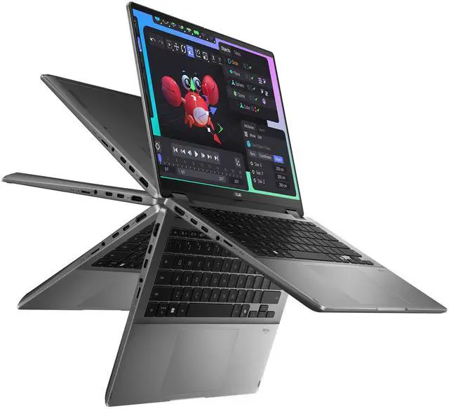 Alt view image 2 of 7 - ASUS Vivobook Flip Copilot+ Laptop, Intel Ultra 7-256V, 16 GB LPDDR5x RAM, 2 TB PCIe SSD, 14" WUXGA (1920 x 1200) OLED Touchscreen, Intel Arc Graphics, Backlit Chiclet Keyboard, W11 Home, Matte Gray