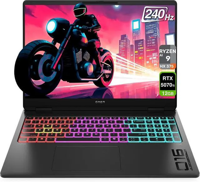 Main image of HP OMEN MAX Gaming Laptop, AMD Ryzen AI 9 HX 375, 64 GB DDR5 RAM, 4 TB PCIe SSD, 16" WQXGA (2560x1600) 240Hz Display, Nvidia G-Force RTX 5070 Ti, RGB Backlit Keyboard, W11 Home, Shadow Black