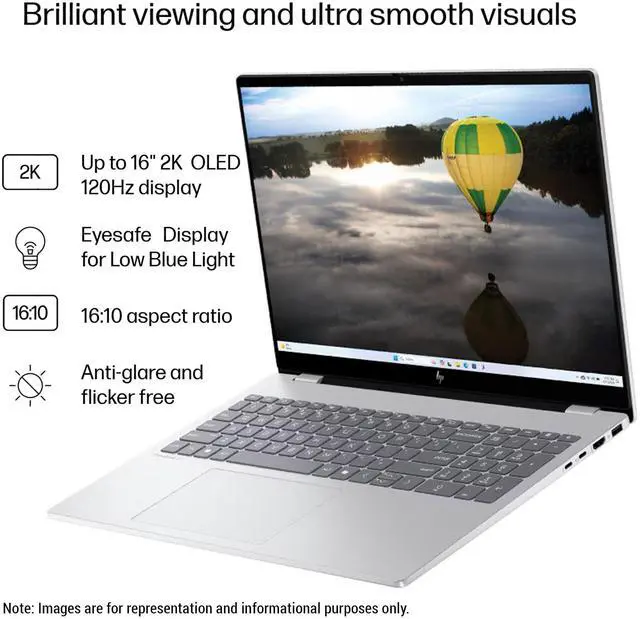 Alt view image 5 of 7 - HP OmniBook 7 Laptop, Intel 9-270H (14 cores, 20 threads), 64 GB DDR5 RAM, 4 TB PCIe SSD, 16" 2K (2048x1280) OLED 120Hz Touchscreen, Integrated Intel Graphics, Backlit Keyboard, W11 Home, Gray