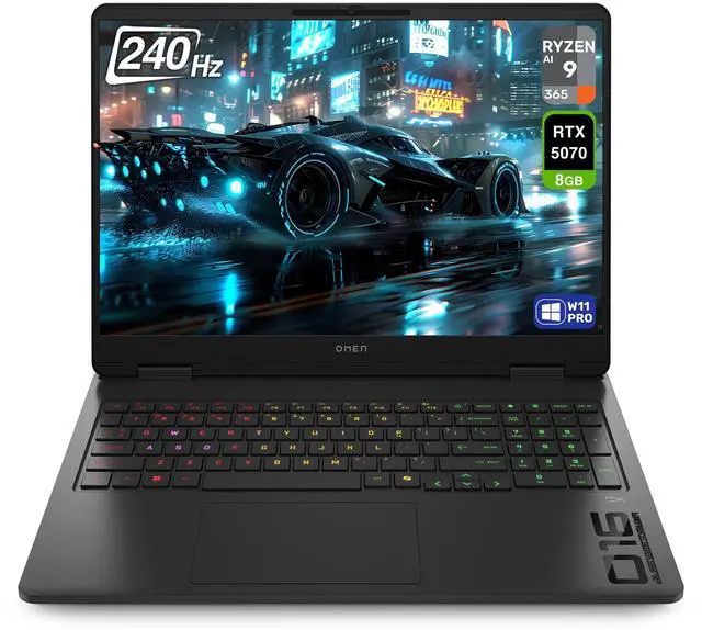 Main image of HP OMEN 16 Gaming Laptop, AMD Ryzen AI 9-365, 64 GB DDR5 RAM, 2 TB PCIe SSD, 16" WQXGA (2560x1600) 240Hz Display, Nvidia G-Force RTX 5070, 4-zone RGB Backlit Keyboard, W11 Pro, Shadow Black