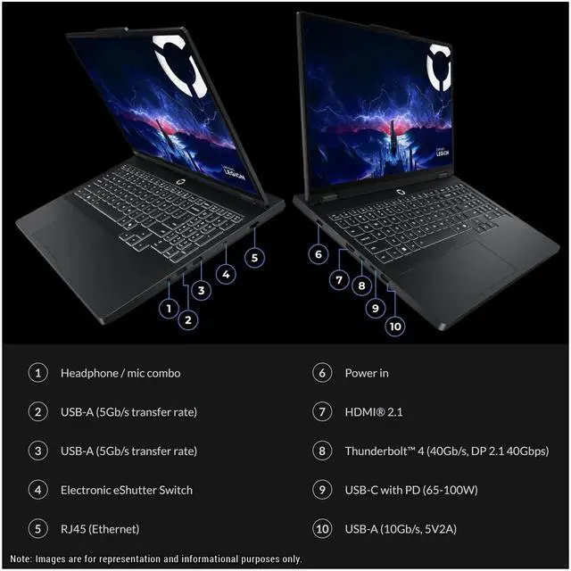 Alt view image 4 of 7 - Lenovo Legion Pro 5i Gen 10 Gaming Laptop, Intel Ultra 9-275HX, 64 GB DDR5 RAM, 4 TB PCIe SSD, 16" WQXGA (2560x1600) Display, Nvidia G-Force RTX 5060, 24-zone RGB Keyboard, W11 Home, Eclipse Black