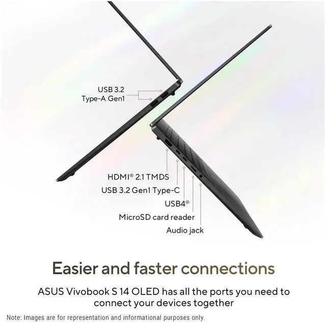 Alt view image 4 of 7 - ASUS Vivobook S14 Copilot+ Laptop, AMD Ryzen AI 9 HX-370, 32 GB LPDDR5x RAM, 1 TB PCIe SSD, 14" WUXGA (1920x1200) OLED Display, AMD Radeon 890M Graphics, 1-zone RGB Keyboard, W11 Home, Neutral Black