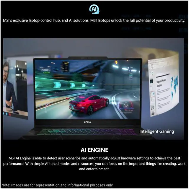 Alt view image 4 of 7 - MSI Cyborg 15 Gaming Laptop, Intel 7-240H, 32 GB DDR5 RAM, 4 TB PCIe SSD, 15.6" FHD (1920x1080) 144 Hz IPS Display, Nvidia G-Force RTX 5060, 4-zone RGB Keyboard, W11 Home, Translucent Black