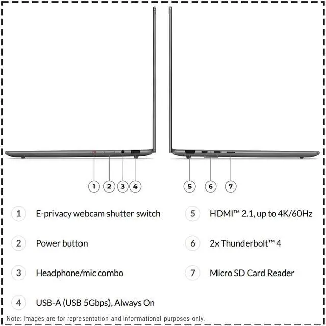 Alt view image 4 of 7 - Lenovo Slim 7i Copilot+ Laptop, Intel Ultra 7-258V, 32 GB LPDDR5x RAM, 2 TB PCIe SSD, 14" WUXGA (1920x1200) OLED Touchscreen, Integrated Intel Arc Graphics 140V, Backlit Keyboard, W11 Pro, Luna Grey