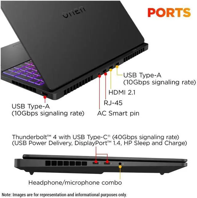 Alt view image 3 of 7 - HP OMEN MAX Gaming Laptop, Intel Ultra 9-275HX, 32 GB DDR5 RAM, 2 TB PCIe SSD, 16" WUXGA (1920 x 1200) 165 Hz Display, Nvidia G-Force RTX 5090, 1-zone RGB Backlit Keyboard, W11 Home, Shadow Black
