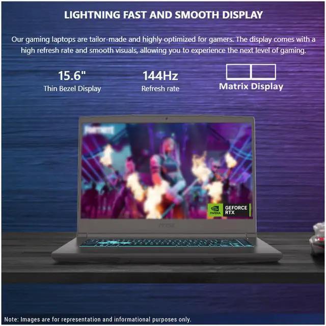 Alt view image 2 of 7 - MSI Thin 15 Gaming Laptop, Intel Core i7-13620H, 32 GB DDR4 RAM, 2 TB PCIe SSD, 15.6 FHD (1920x1080) 144Hz Display, Nvidia G-Force RTX 4050, Backlit Keyboard, W11 Home, Black