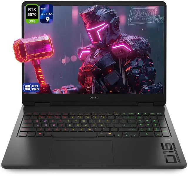 Main image of HP OMEN Slim 16 Gaming Laptop, Intel Ultra 9-285H, 32 GB DDR5 RAM, 1 TB PCIe SSD, 16" WQXGA (2560 x 1600) 240Hz Display, Nvidia G-Force RTX 5070, Backlit 4-Zone RGB Keyboard, W11 Pro, Shadow Black
