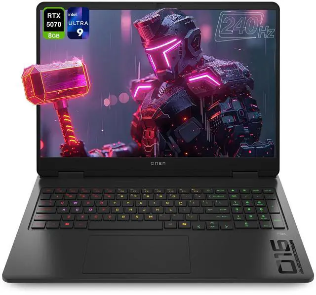 Main image of HP OMEN Slim 16 Gaming Laptop, Intel Ultra 9-285H, 64 GB DDR5 RAM, 2 TB PCIe SSD, 16" WQXGA (2560 x 1600) 240Hz Display, Nvidia G-Force RTX 5070, Backlit 4-Zone RGB Keyboard, W11 Home, Shadow Black