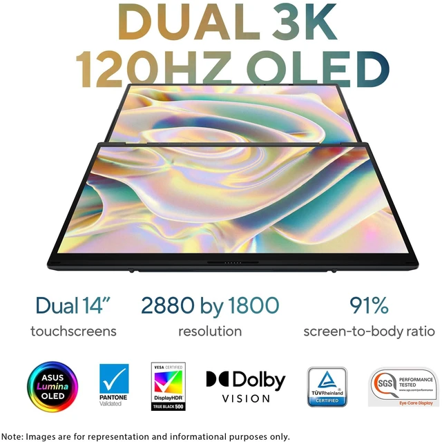 Alt view image 3 of 7 - Asus Zenbook Duo Dual Laptop, Intel Ultra 9-285H, 32 GB LPDDR5X RAM, 1 TB PCIe SSD, 14'' 3K (2880x1800) OLED Touchscreen, Intel Arc Graphics, Backlit Keyboard, W11 Pro, Inkwell Gray