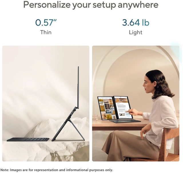 Alt view image 5 of 7 - Asus Zenbook Duo Dual Laptop, Intel Ultra 9-285H, 32 GB LPDDR5X RAM, 1 TB PCIe SSD, 14'' 3K (2880x1800) OLED Touchscreen, Intel Arc Graphics, Backlit Keyboard, W11 Pro, Inkwell Gray