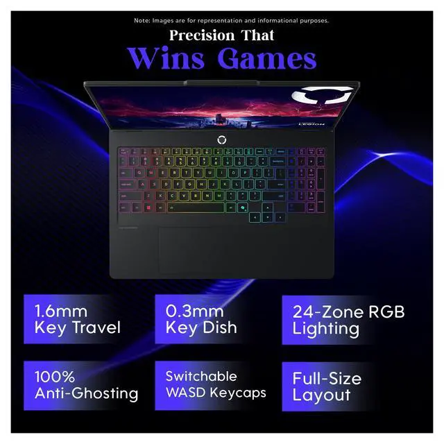 Alt view image 4 of 7 - Lenovo Legion Pro 5 Gaming Laptop, AMD Ryzen 7-8745HX, 32 GB DDR5 RAM, 2 TB PCIe SSD, 16" 2.5K (2560x1600) 165Hz, Nvidia G-Force RTX 5060, 24-Zone RGB Backlit Keyboard, W11 Home, Black+Traix Mousepad