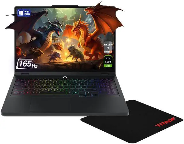 Main image of Lenovo Legion Pro 5 Gaming Laptop, AMD Ryzen 7-8745HX, 32 GB DDR5 RAM, 1 TB PCIe SSD, 16" 2.5K (2560x1600) 165Hz, Nvidia G-Force RTX 5060, 24-Zone RGB Backlit Keyboard, W11 Pro, Black+Traix Mousepad