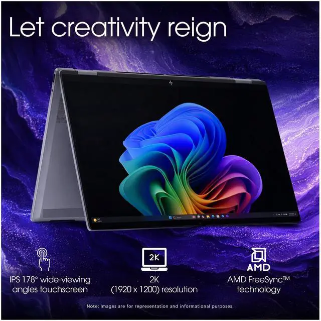 Alt view image 3 of 7 - HP OmniBook X Flip 2-in-1 Copilot+ Laptop, AMD Ryzen AI 7-350, 24 GB LDDR5X RAM, 2 TB PCIe SSD, 14" 2K (1920x1200)Touchscreen, AMD Radeon 860M, Backlit Keyboard, W11 Pro, Meteor Silver+Traix MousePad