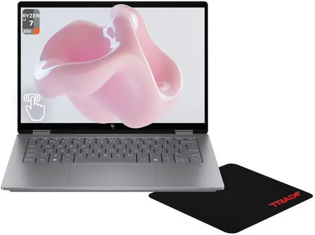 Main image of HP OmniBook X Flip 2-in-1 Copilot+ Laptop, AMD Ryzen AI 7-350, 24 GB LDDR5X RAM, 1 TB PCIe SSD, 14" 2K (1920x1200)Touchscreen, AMD Radeon 860M, Backlit Keyboard, W11 Home, Meteor Silver+Traix MousePad